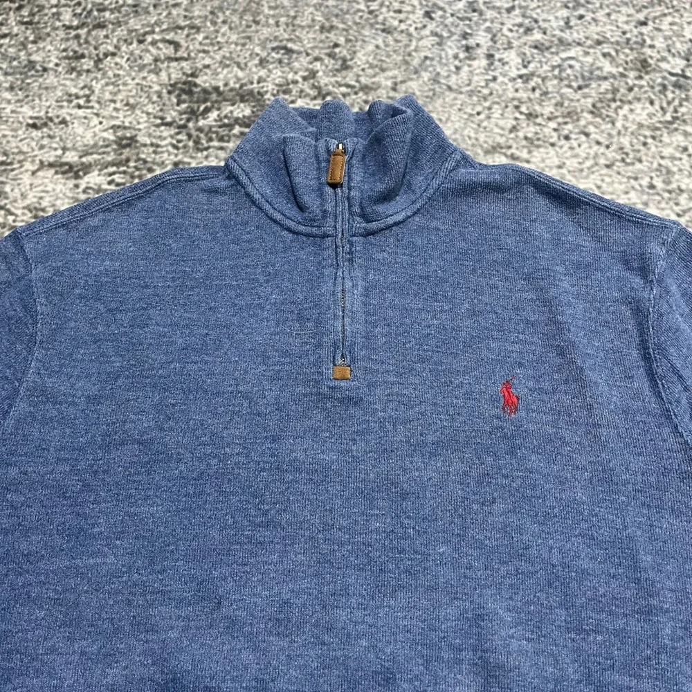 Polo Ralph Lauren‎ 1/4 Zip Pullover Sweater Mens XL Blue Small Pony Cotton